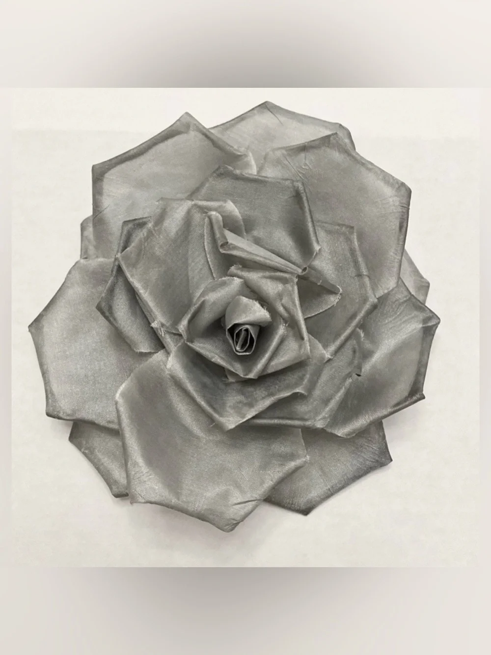 Grey Taffeta Layered Flower Petals Elegant Romantic Versatile Hair Clip & Pin